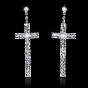 Diamond Cross Drop Earrings